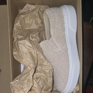Beige Shag Slip-On Platform Sneaker